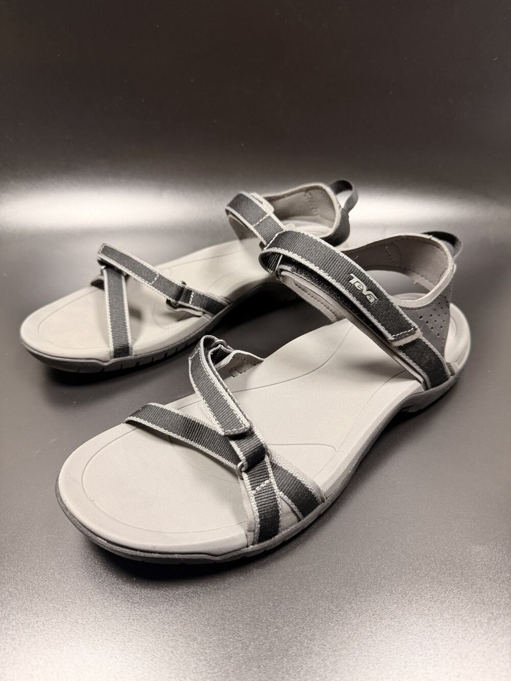 Teva Women's Verra Sandals Black/Grey Size 10 Hook & Loop Quick Dry Recycled
